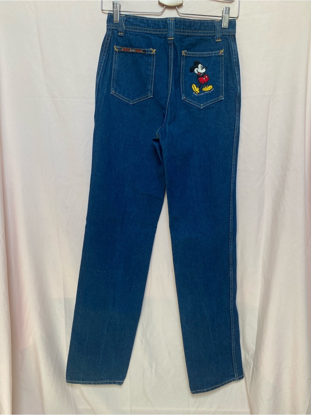 Vintage Gypsy Jeans Wear Mickey Mouse Embroidered Blue Jeans 27" Straight Leg